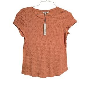 NWT Chico's Knit M Top Textured Cap Sleeve Tee Top Coral Blossom